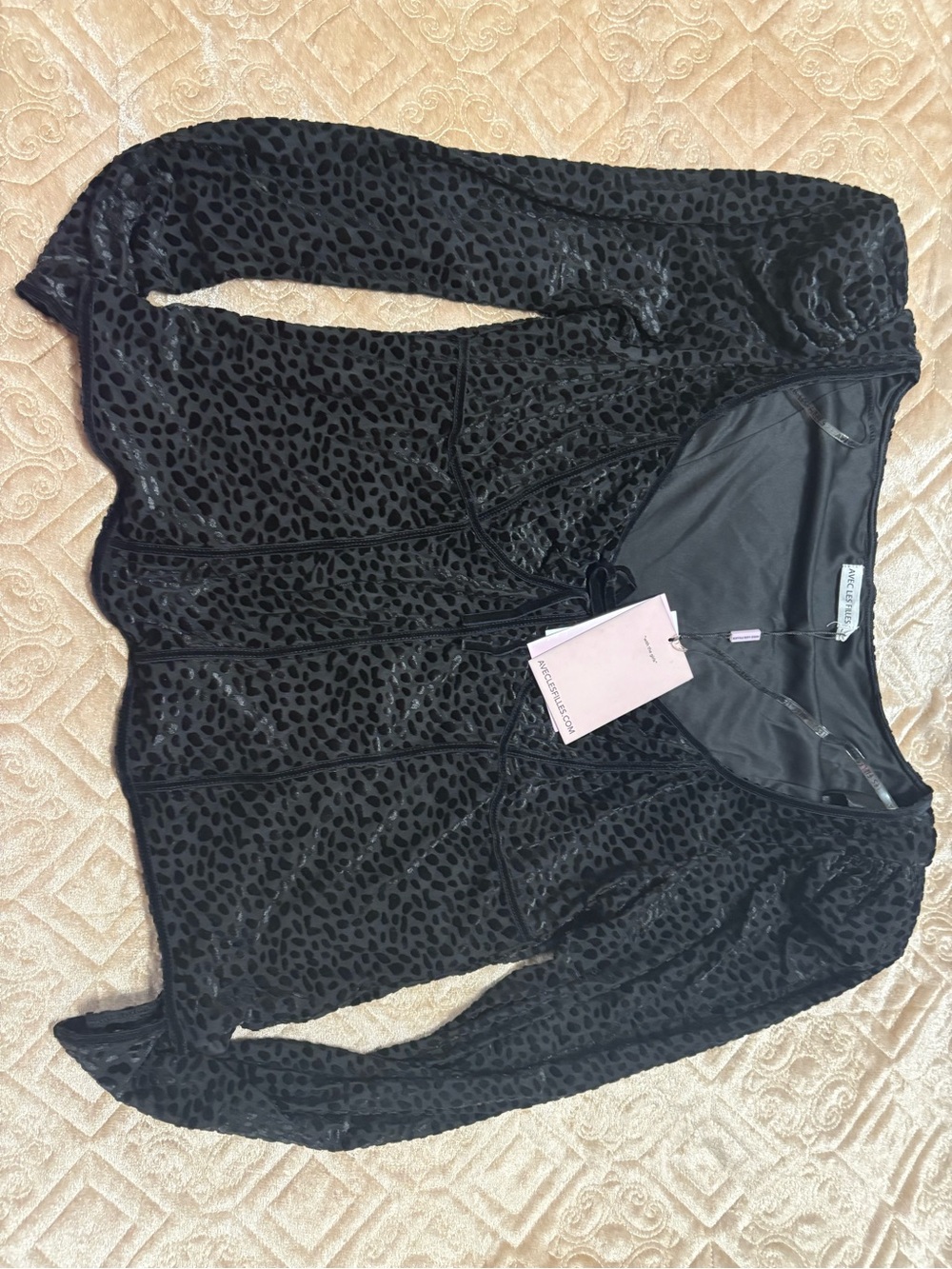 Women’s Black puff sleeve sweetheart Textured Long-Sleeve top